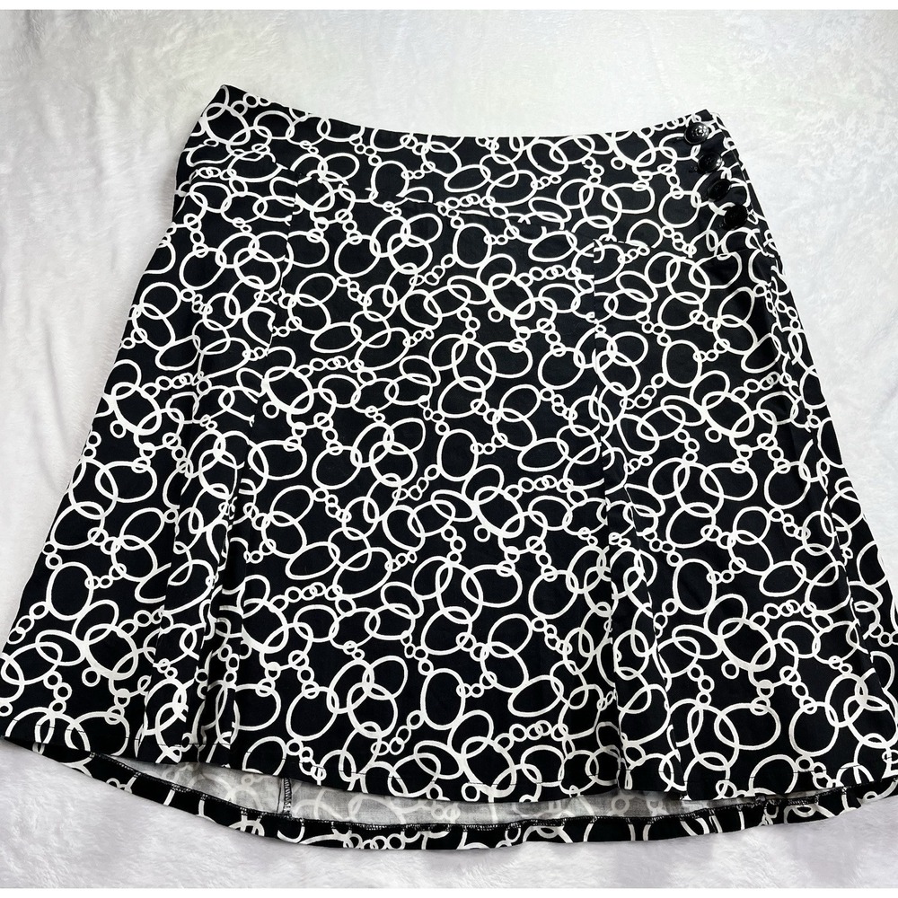 Lane Bryant Women's Size 20 Black White Abstract Button Accent Mini Skirt Office